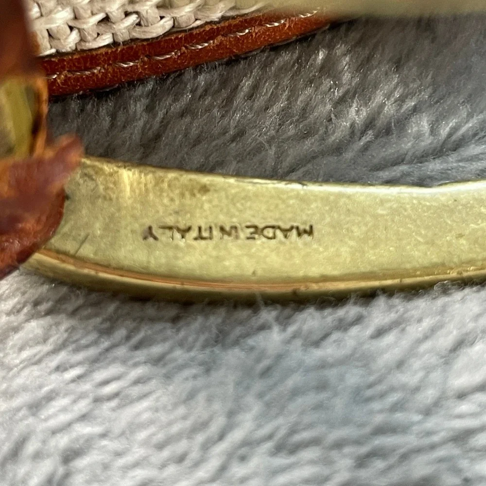 Vtg Aniline Kipskin Leather Woven Inlay Belt Solid Brass Buckle USA Mens 42